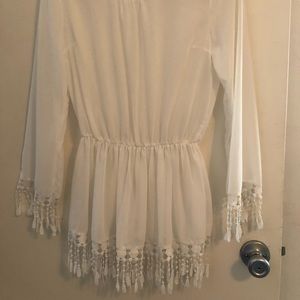 Sheer-Semi Sheer Blouse with Boho Lace